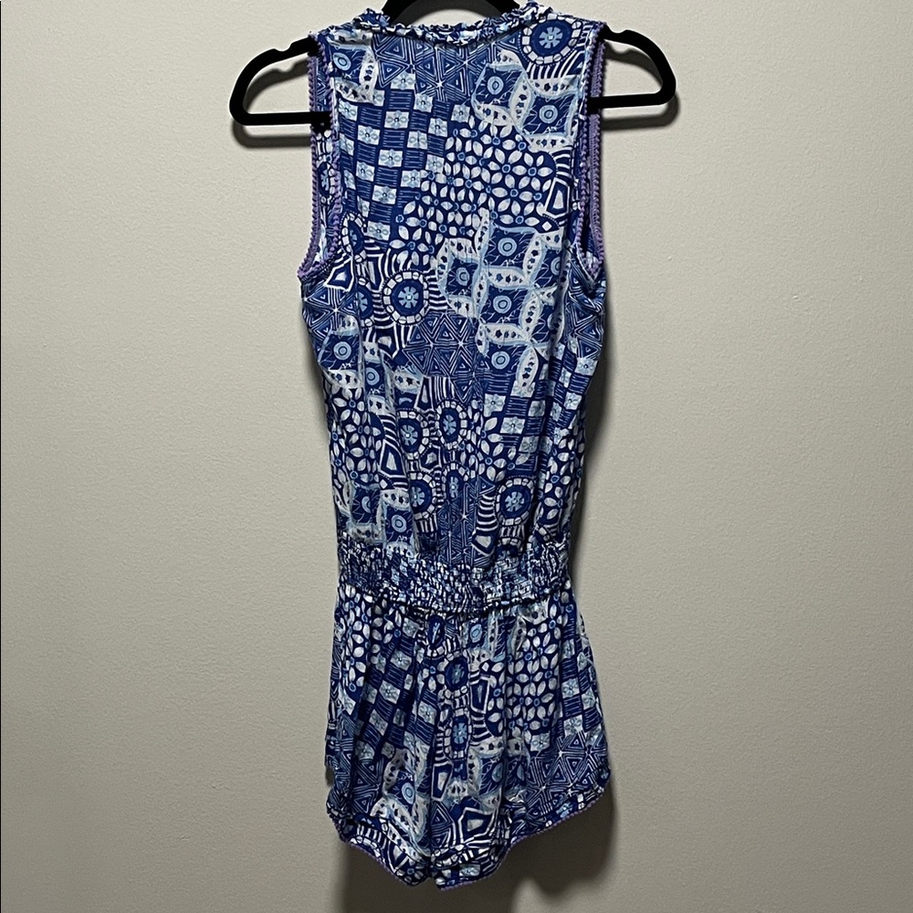 POUPETTE ST. BARTH Blue & White Sleeveless Button-Front Romper, Size S - Picture 7 of 9